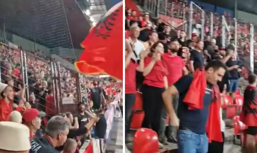 VIDEO/ Flamuri kuqezi valvitet në Pragë, tifozët e Kombëtares futen në stadium me plis